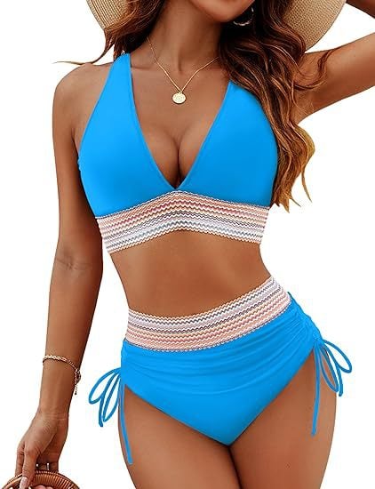2025 High Waisted Tummy Control Color Block Bikini Sets - Image 28