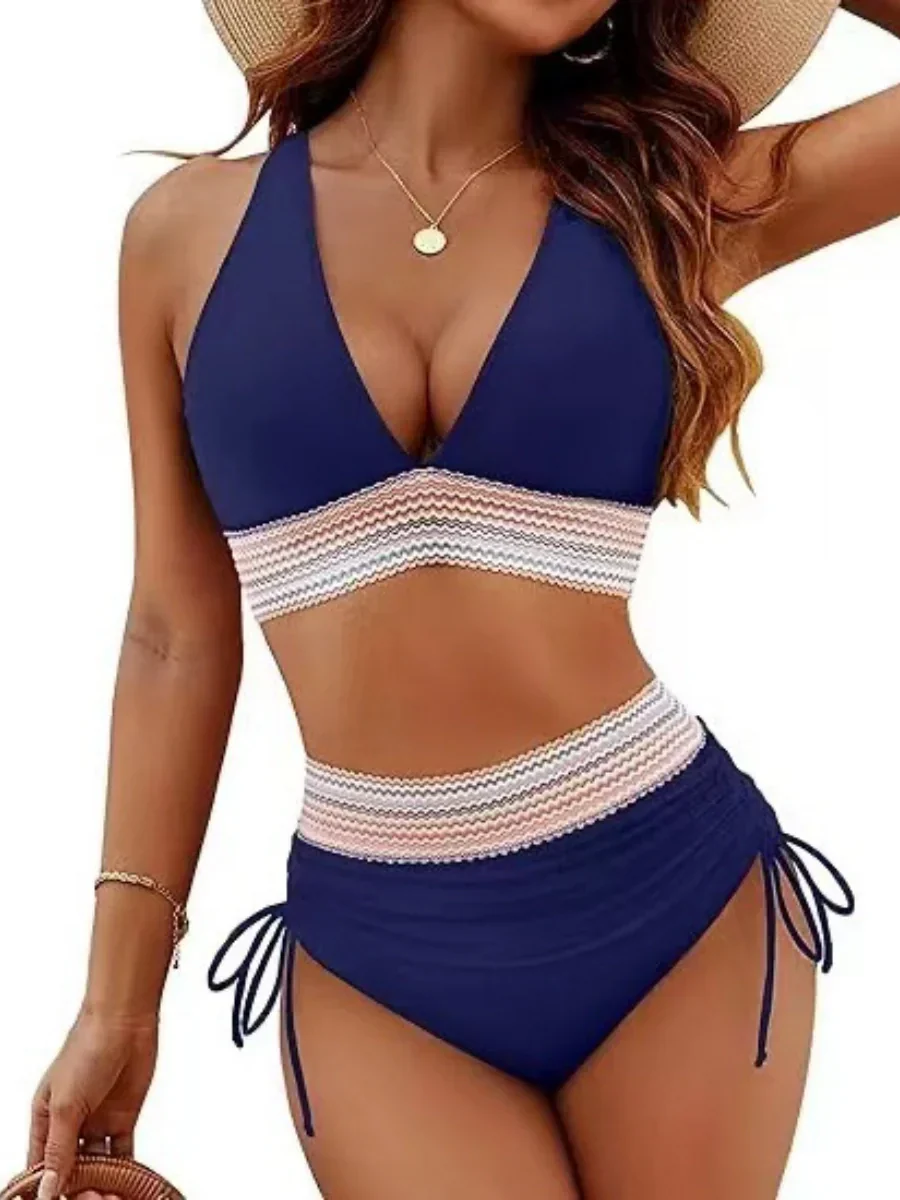 High Waisted Tummy Control Color Block Bikini Sets - Image 15