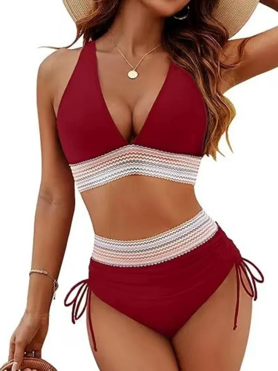 High Waisted Tummy Control Color Block Bikini Sets - Image 16