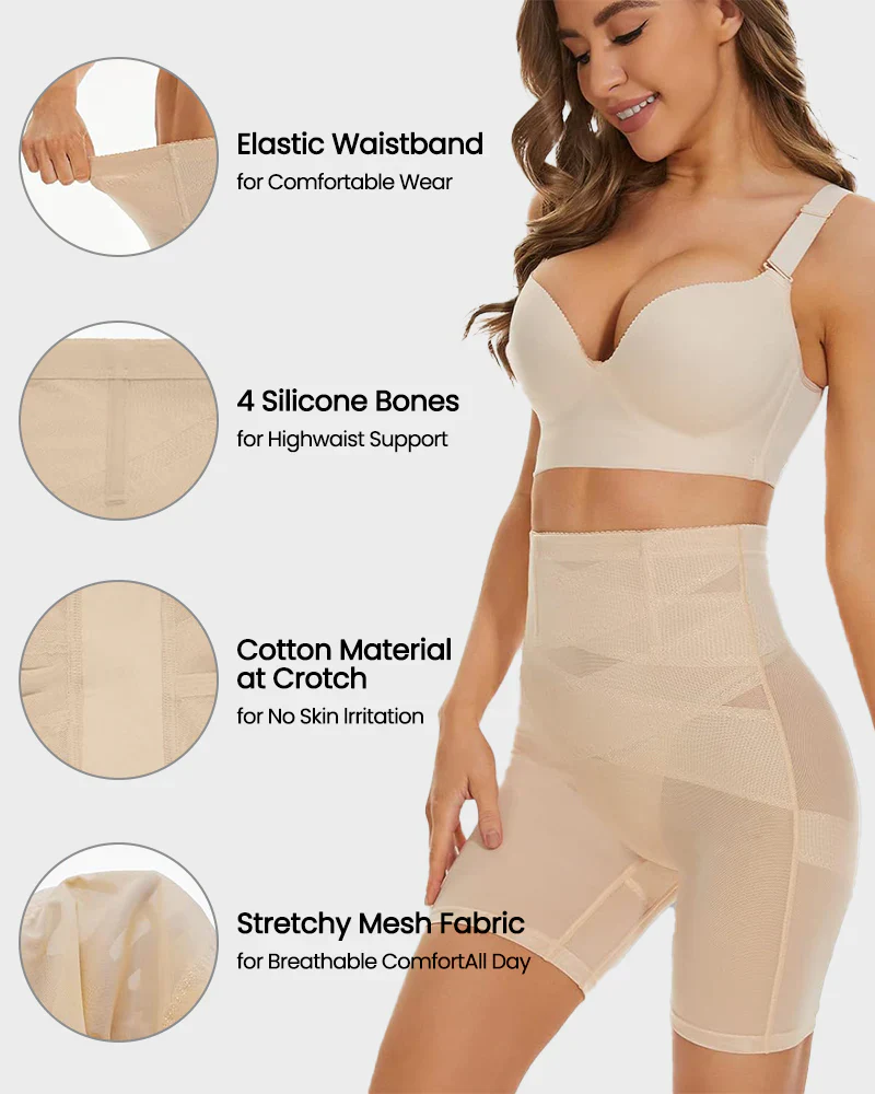 High Waist Criss-Cross Mesh Breathable Shaping Shorts - Image 9