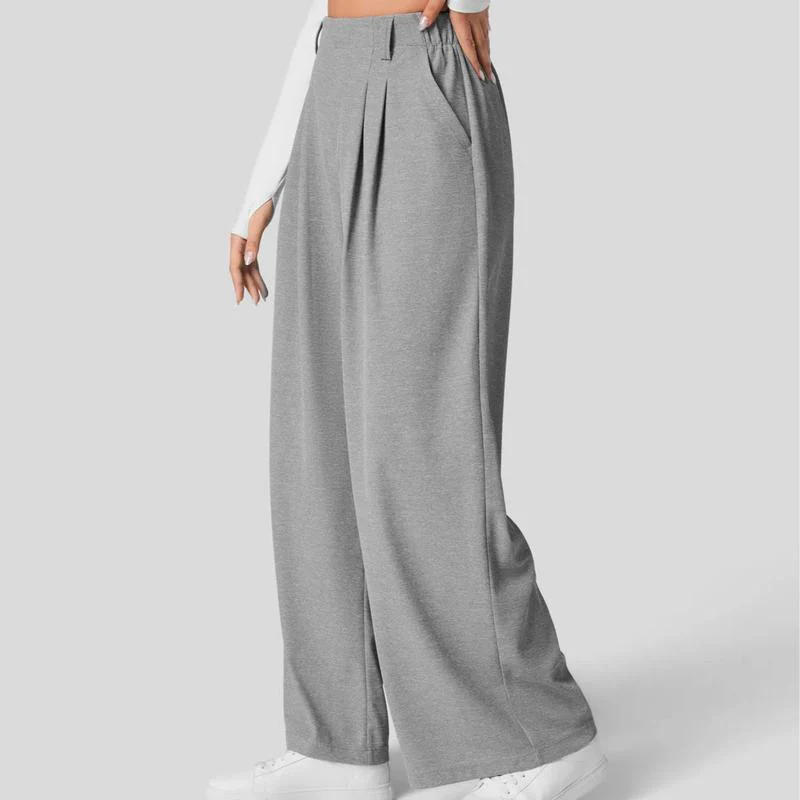 High Waisted Plicated Side Pocket Wide Leg Waffle Work Pants - Image 10
