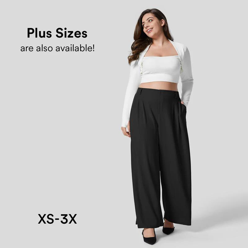 High Waisted Plicated Side Pocket Wide Leg Waffle Work Pants - Image 11