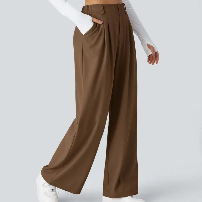 High Waisted Plicated Side Pocket Wide Leg Waffle Work Pants - Image 19