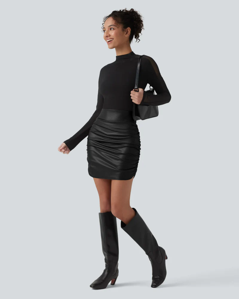 High Waisted Tummy Control Ruched Fleece Mini Skirt - Image 12