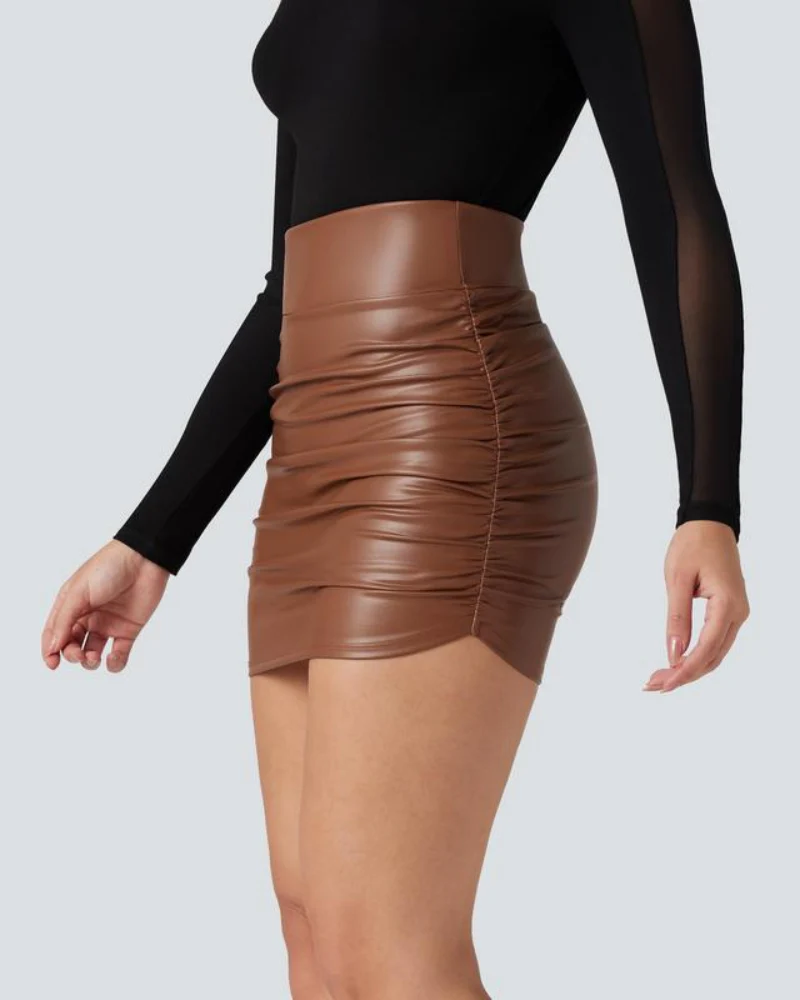 High Waisted Tummy Control Ruched Fleece Mini Skirt - Image 4