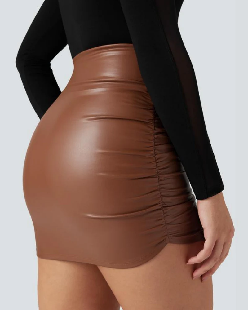 High Waisted Tummy Control Ruched Fleece Mini Skirt - Image 5