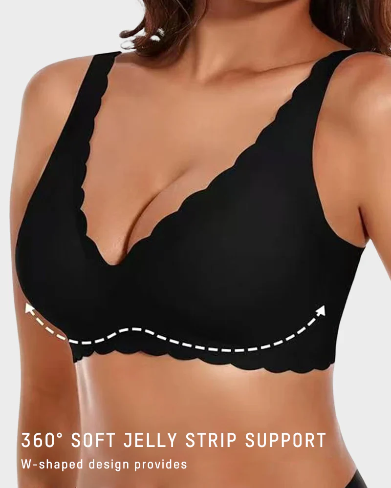 Jelly Wireless Bra with Scalloped Edge and Deep V Neckline - Image 2