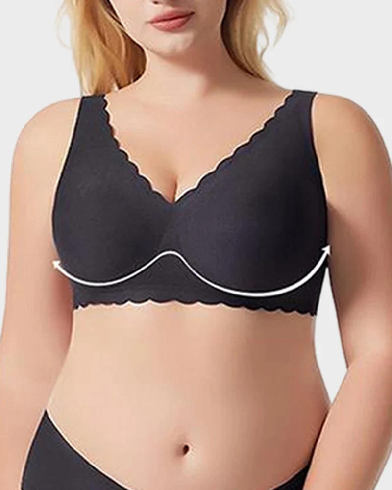 Jelly Wireless Bra with Scalloped Edge and Deep V Neckline - Image 3