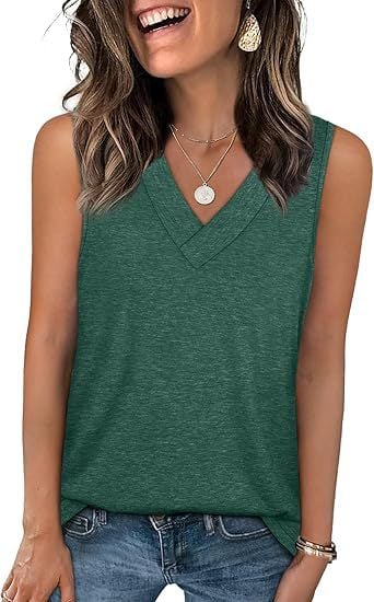 Women's Sleeveless V-Neck Slimming Loose Fit Casual Tank Top T-Shirt - Image 10