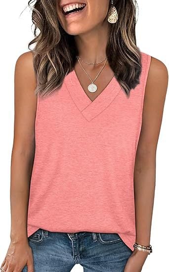Women's Sleeveless V-Neck Slimming Loose Fit Casual Tank Top T-Shirt - Image 14