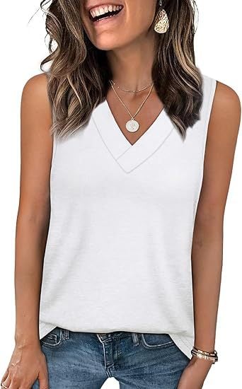 Women's Sleeveless V-Neck Slimming Loose Fit Casual Tank Top T-Shirt - Image 15