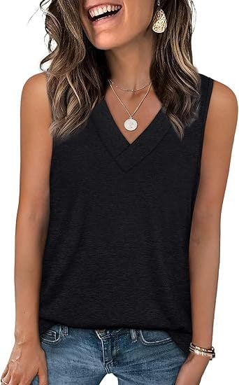Women's Sleeveless V-Neck Slimming Loose Fit Casual Tank Top T-Shirt - Image 4