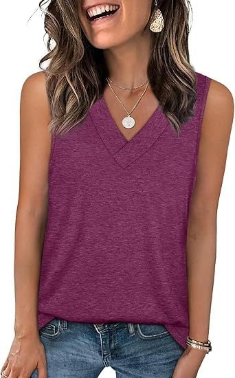 Women's Sleeveless V-Neck Slimming Loose Fit Casual Tank Top T-Shirt - Image 5