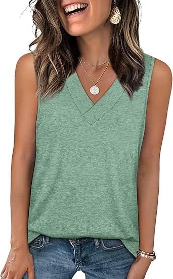Women's Sleeveless V-Neck Slimming Loose Fit Casual Tank Top T-Shirt - Image 9