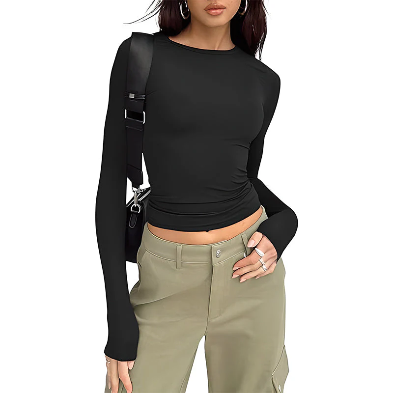 Long Sleeve Basic Tee Women's Crew Neck Slim Fit Tops
