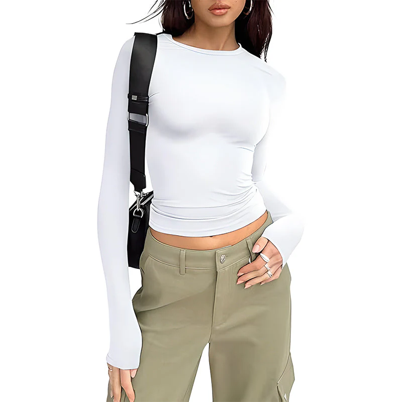 Long Sleeve Basic Tee Women's Crew Neck Slim Fit Tops - Image 5