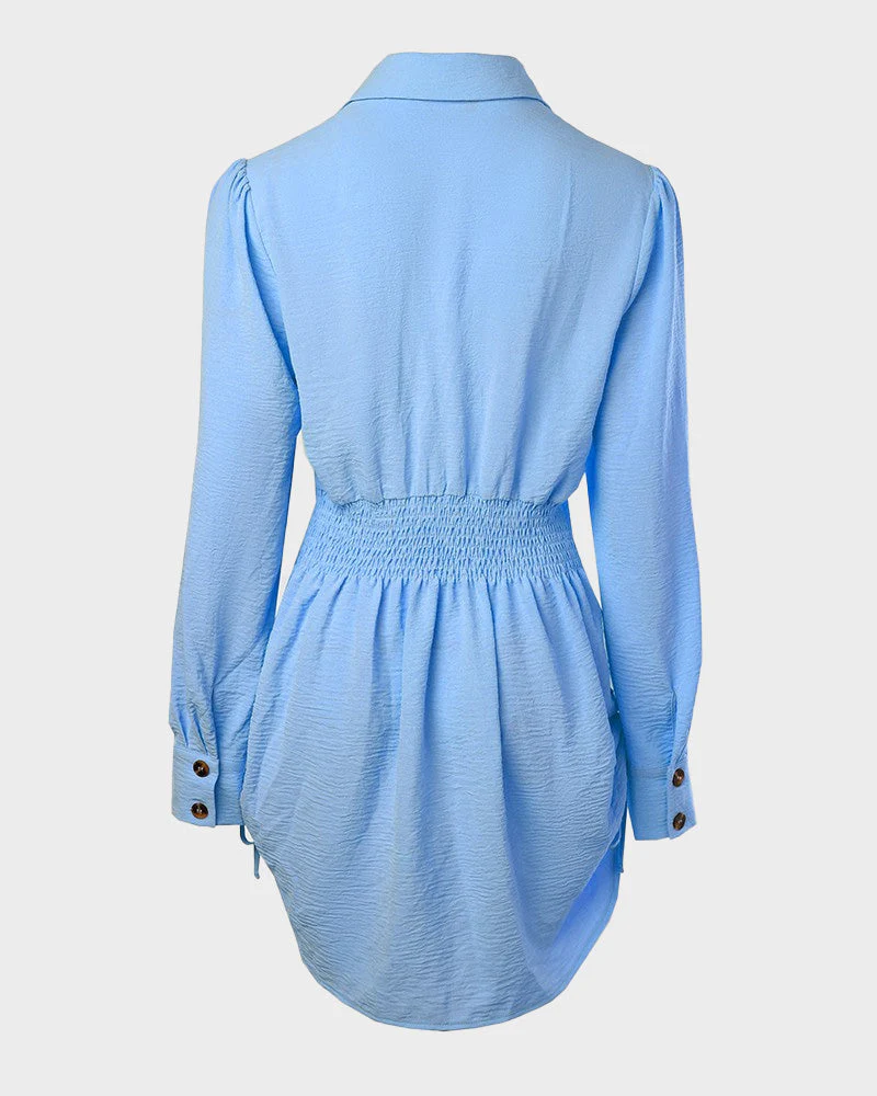 Long Sleeve Button Down Drawstring Shirt Dress - Image 9