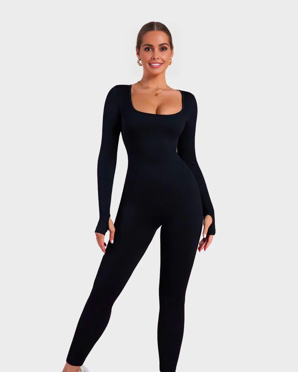 Long Sleeve Square Neck Full Body Shaper Jumpsuit - Image 2