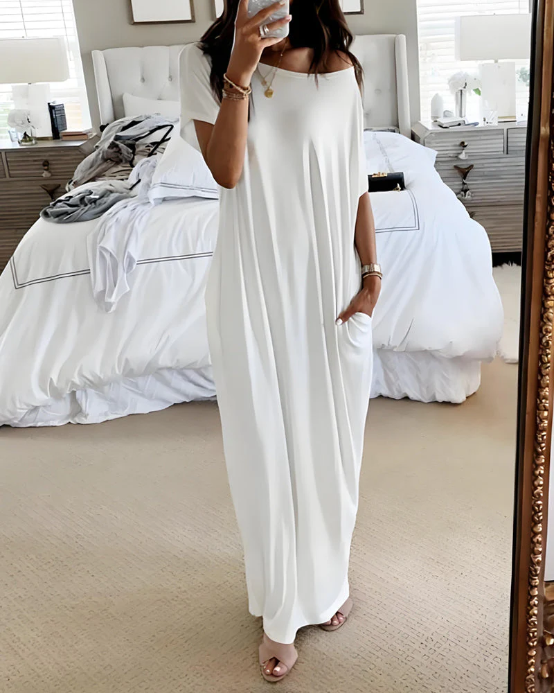 Off-Shoulder Batwing Sleeve Maxi Lounge Dress - Image 2