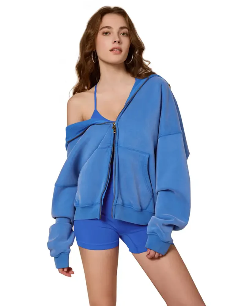 Oversized Unisex Acid Wash Zip Hoodie - Image 7