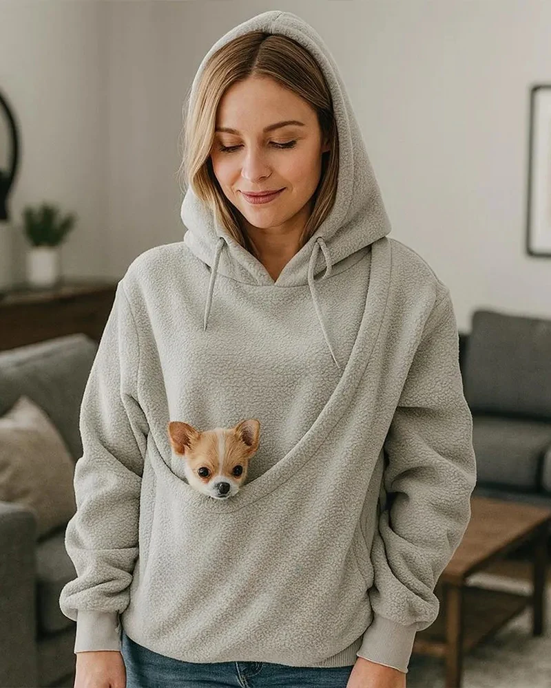 Women's Pet Pocket Hoodie Oversized Plush Carrier Pullover - Image 15