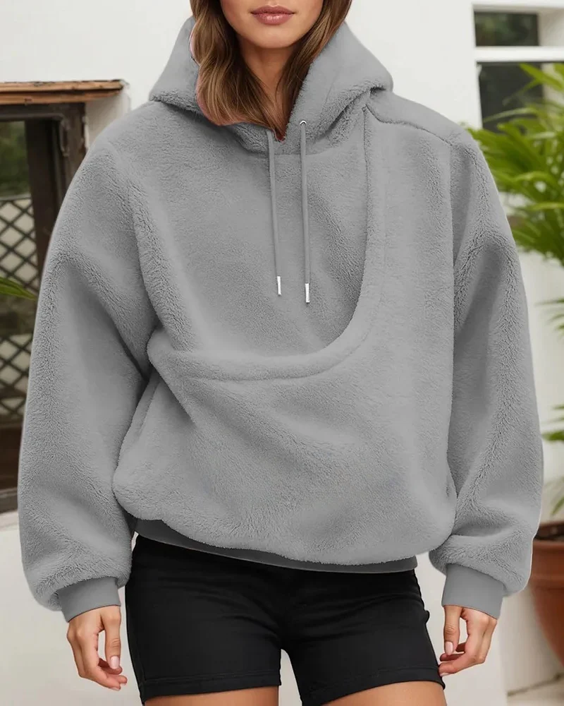 Women's Pet Pocket Hoodie Oversized Plush Carrier Pullover - Image 16
