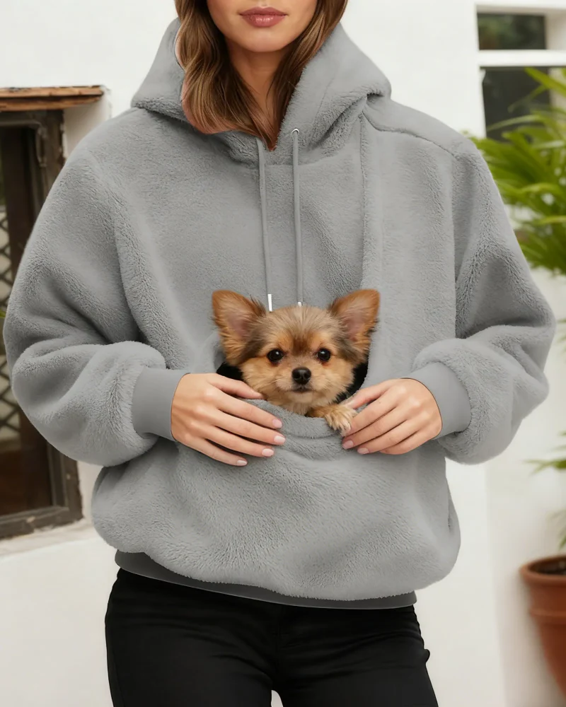 Women's Pet Pocket Hoodie Oversized Plush Carrier Pullover - Image 17