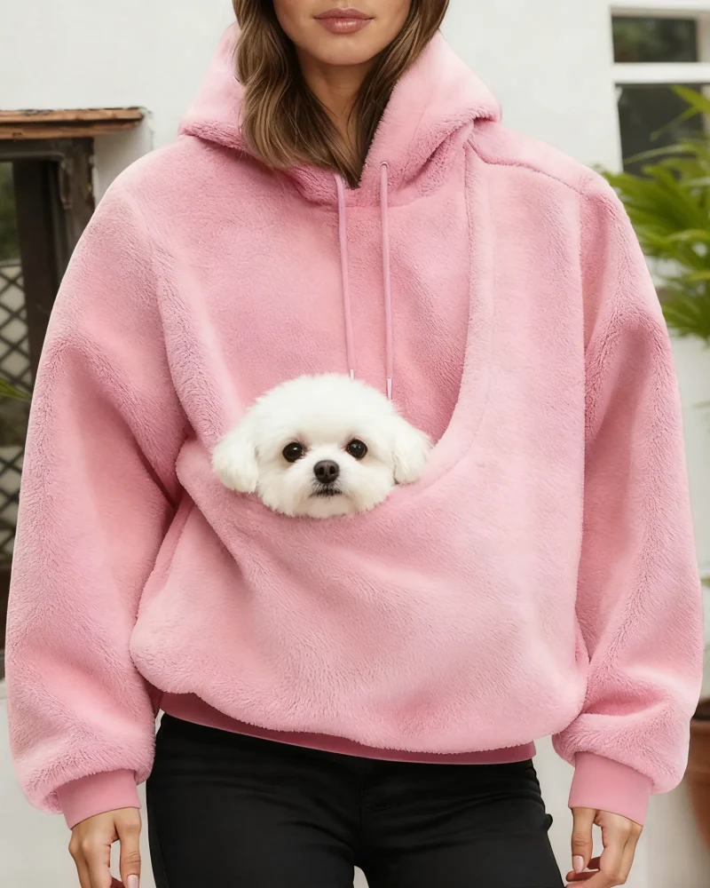 Women's Pet Pocket Hoodie Oversized Plush Carrier Pullover - Image 3