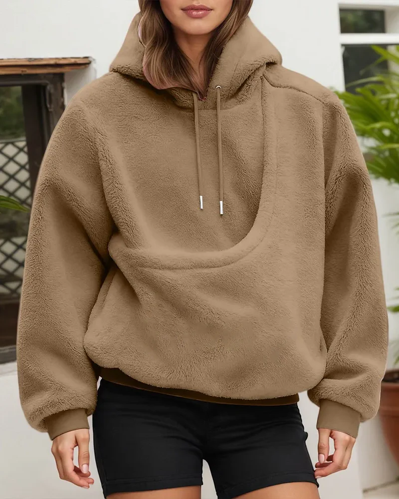 Women's Pet Pocket Hoodie Oversized Plush Carrier Pullover - Image 5