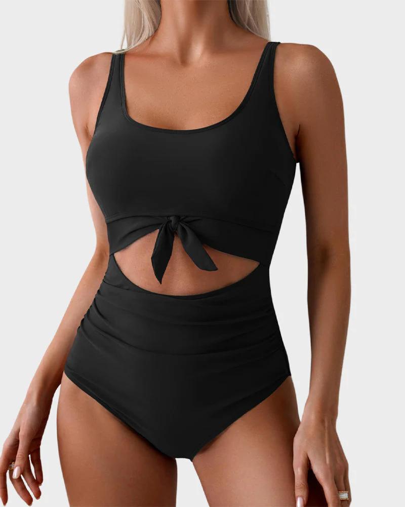 Ruched Tie-Knot Tummy Control One-Piece Swimsuit - Image 4