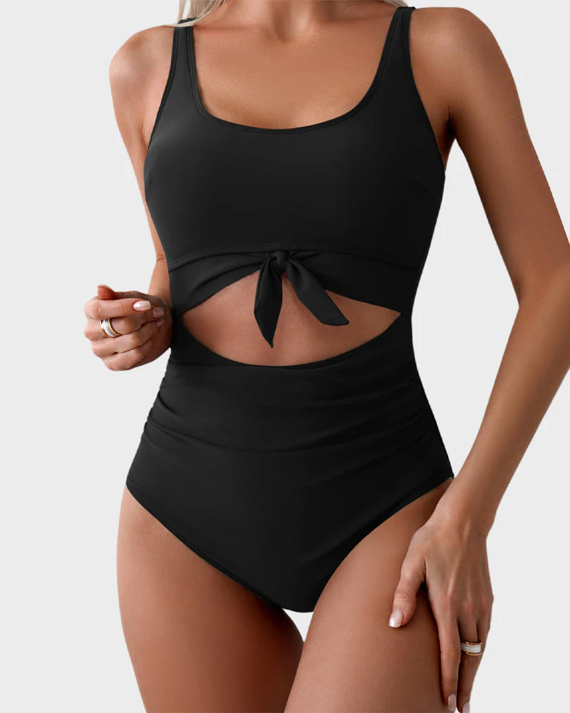 Ruched Tie-Knot Tummy Control One-Piece Swimsuit - Image 5