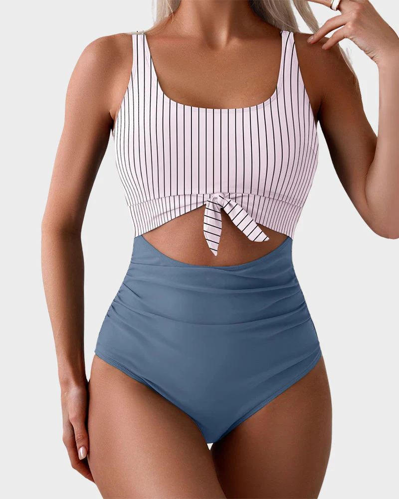 Ruched Tie-Knot Tummy Control One-Piece Swimsuit - Image 9