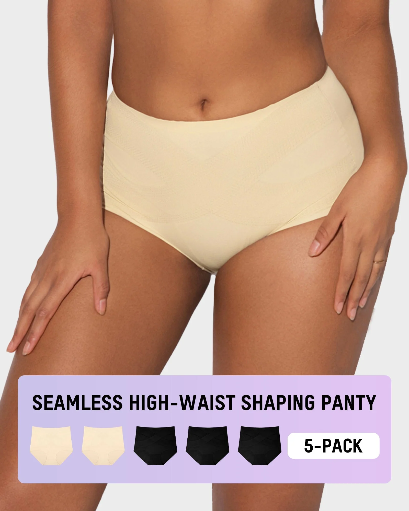Seamless Tummy Control High-Waist Panties (5 Pack)