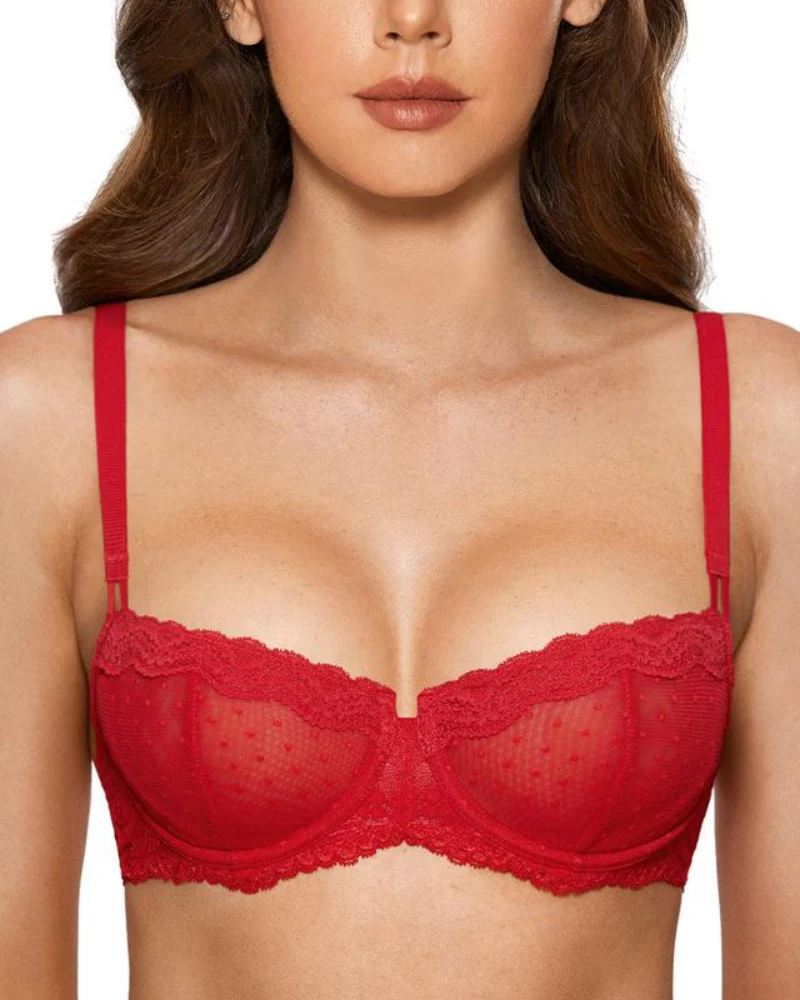 Sexy Lace Bra Underwire Balconette Unlined Demi Sheer Plus Size - Image 13