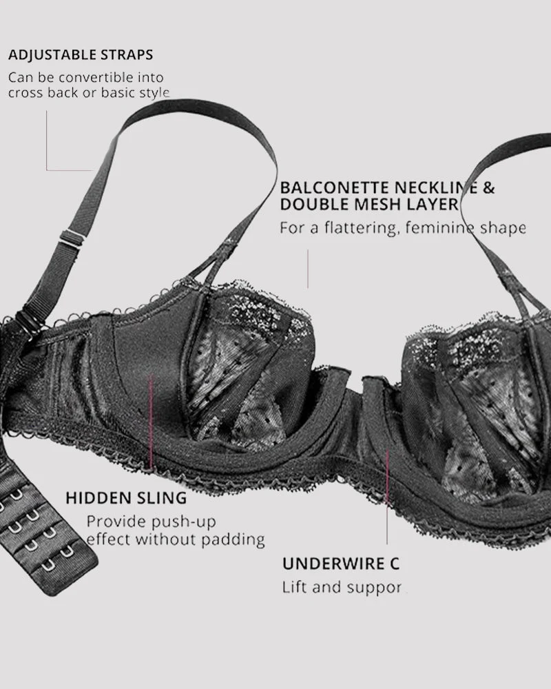 Sexy Lace Bra Underwire Balconette Unlined Demi Sheer Plus Size - Image 6
