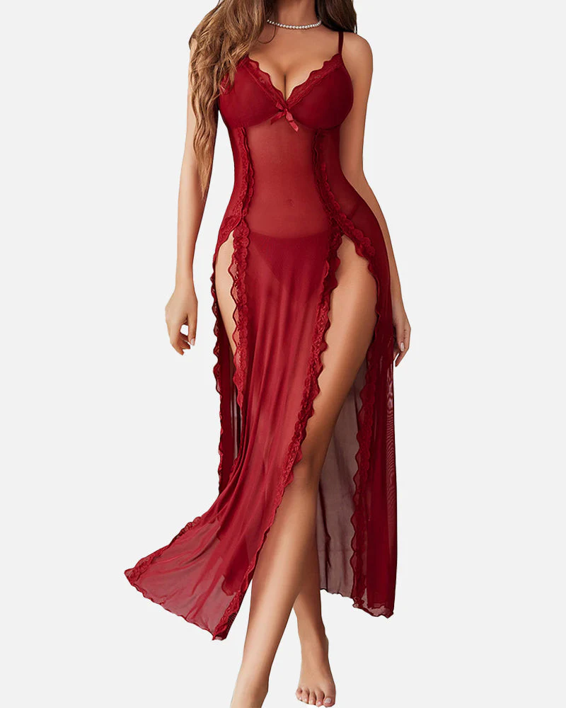 Sexy Mesh V Neck Side Split Nightdress - Image 7