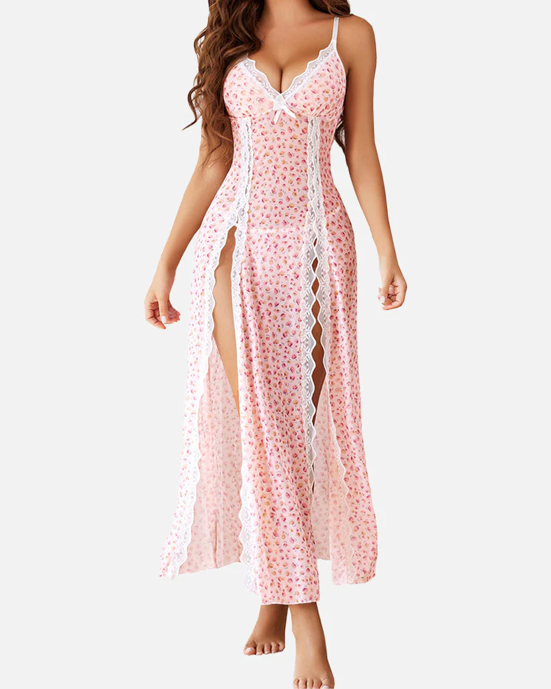 Sexy Mesh V Neck Side Split Nightdress - Image 9