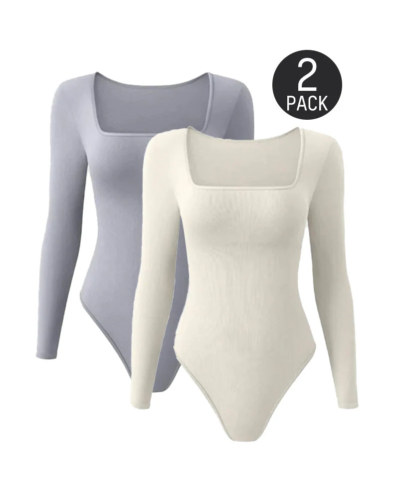 Ribbed Square Neck Long Sleeve Bodysuit - Image 20
