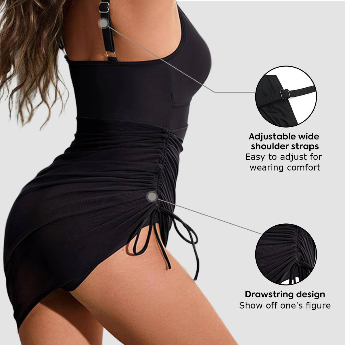 Tummy Control Mesh Sheer Sarong Wraps Women One Piece - Image 4