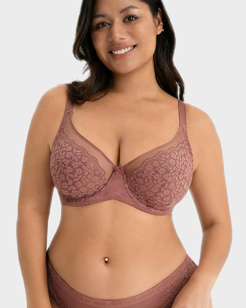 Unlined Floral Lace Minimizer Bra Comfort Fit Full Coverage - Image 4
