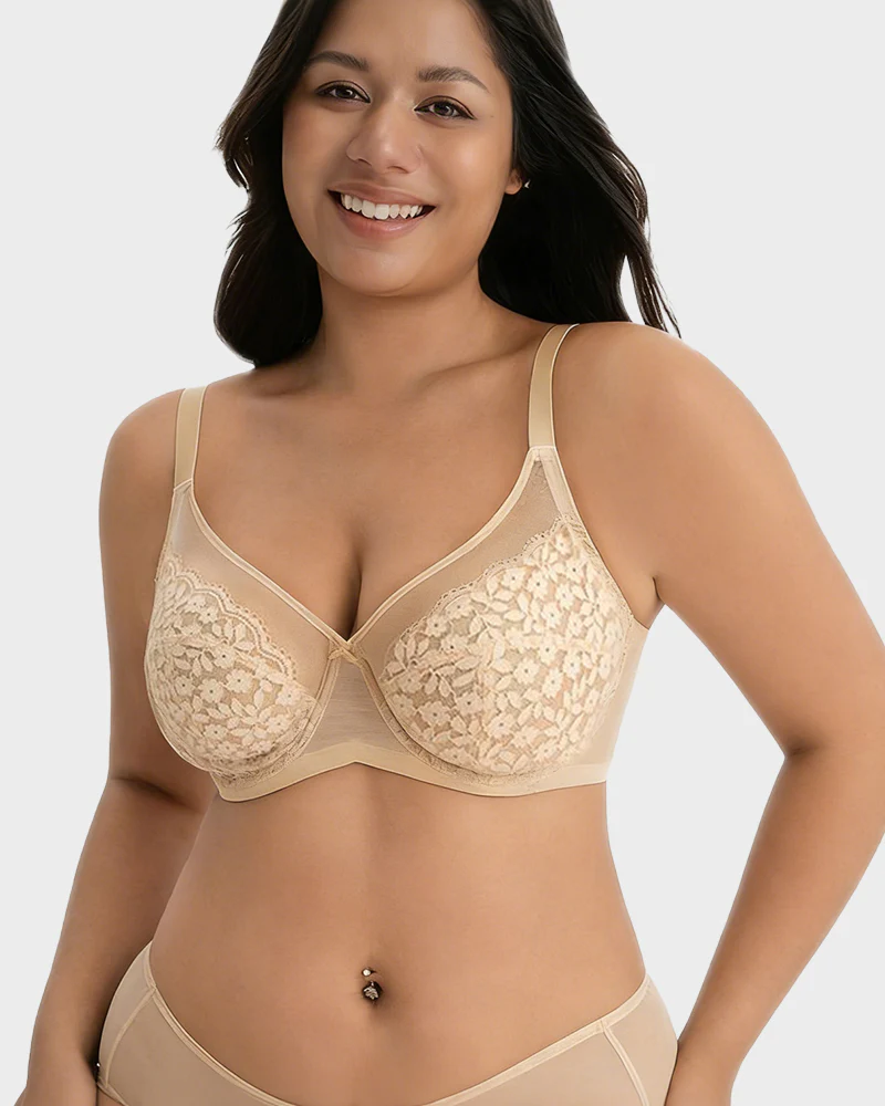 Unlined Floral Lace Minimizer Bra Comfort Fit Full Coverage - Image 6