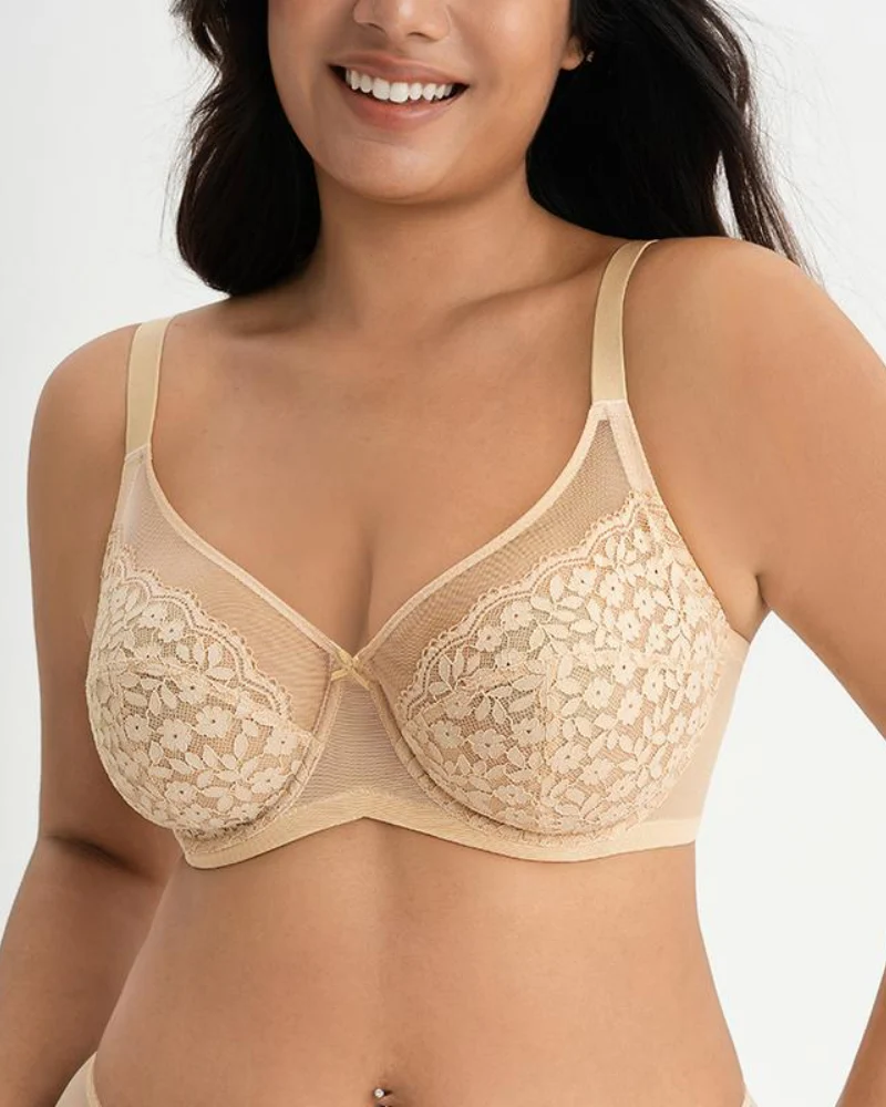 Unlined Floral Lace Minimizer Bra Comfort Fit Full Coverage - Image 7