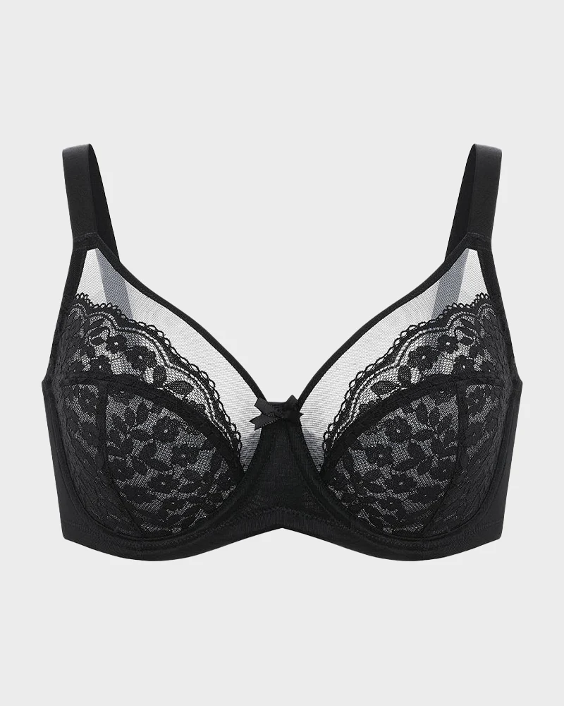 Unlined Floral Lace Minimizer Bra Comfort Fit Full Coverage - Image 9