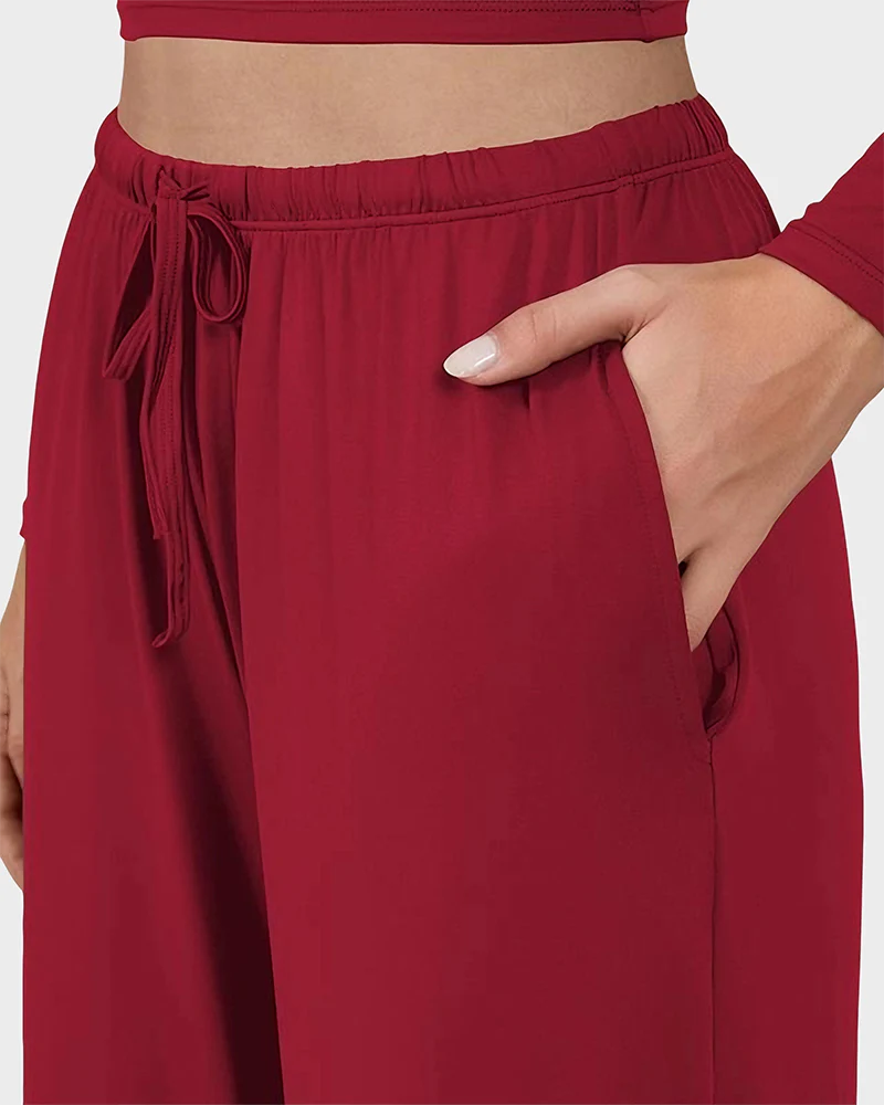 Wide-Leg Lounge Set for Women Stretchy Crop Top & Pants - Image 4