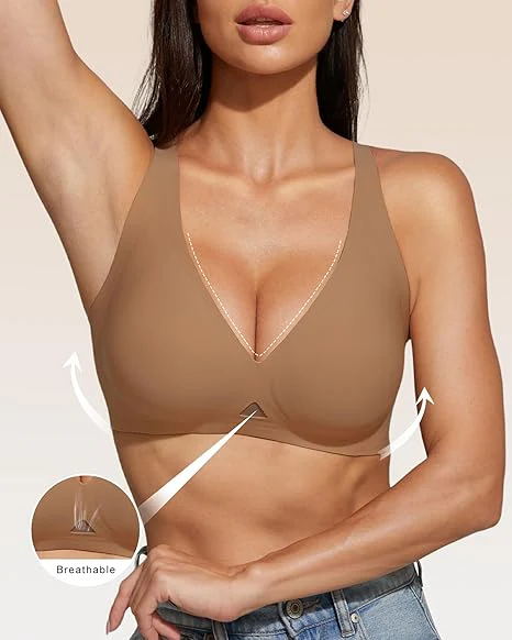 Wireless Jelly Bra Deep V Neck with Breathable Mesh Panels - Image 3