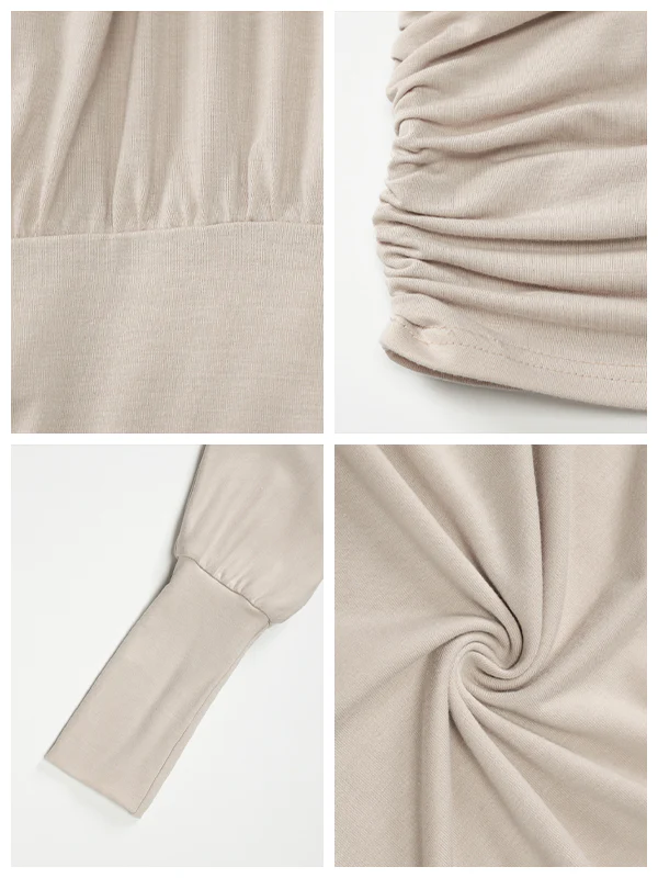 Women's Solid Off The Shoulder Sheer Ruched Dress - Image 3