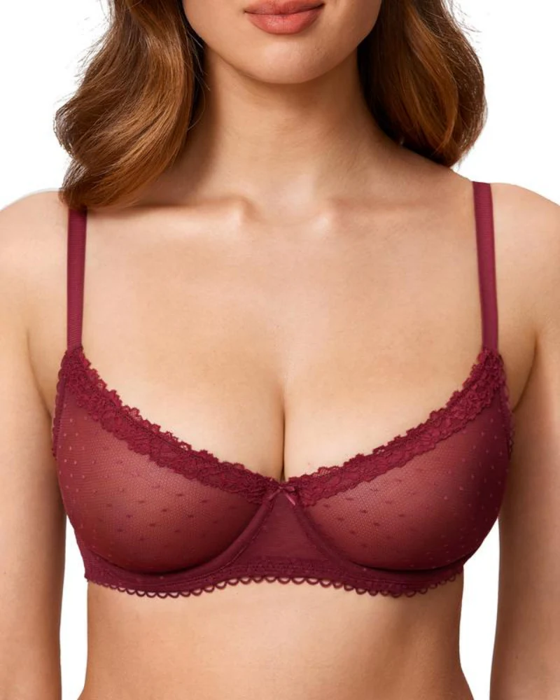 Women's Balconette Lace Bra See Through Demi Sheer - Image 11