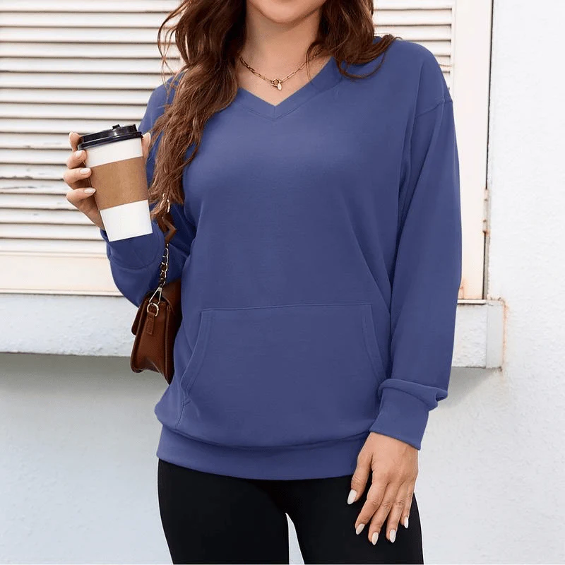Women's Hatless V-Neck Hoodie with Pockets - Image 2