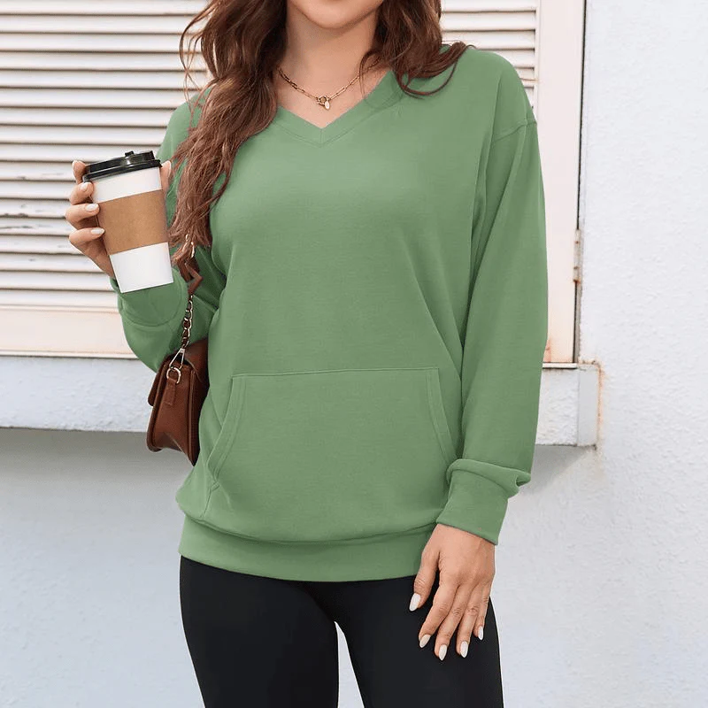 Women's Hatless V-Neck Hoodie with Pockets - Image 3