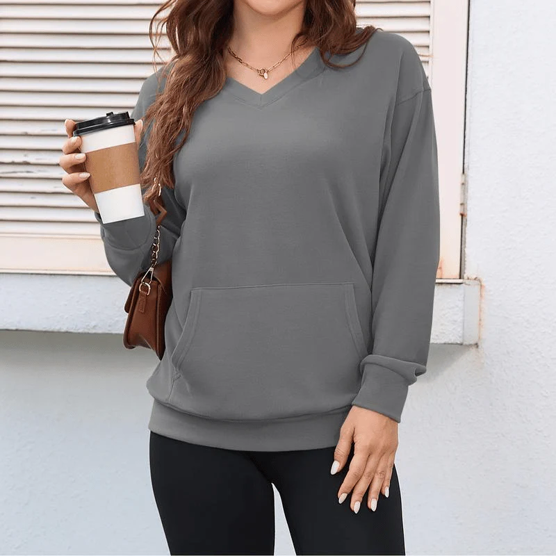 Women's Hatless V-Neck Hoodie with Pockets - Image 9